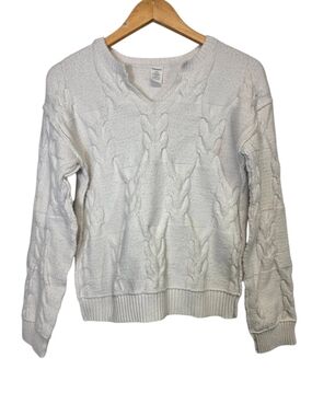 Thereabouts Vintage Women's Cable Knit Scoop Neck Sweater - White
